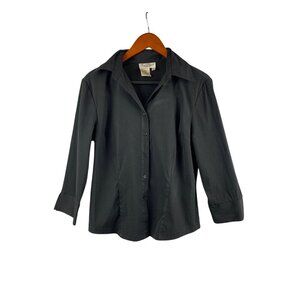 Fred David Womens Stretch Shirt M Black Button-Front Long Sleeve